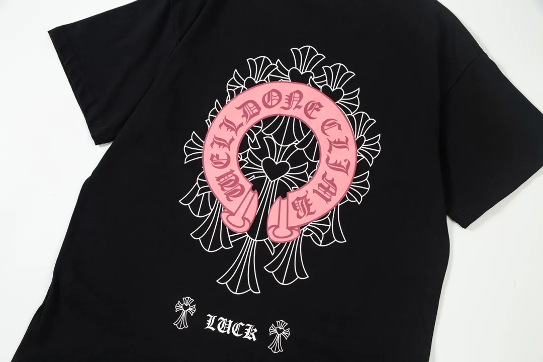 Chrome Hearts/ Pink Logo Same Style T Versatile : Black Size：XS~L